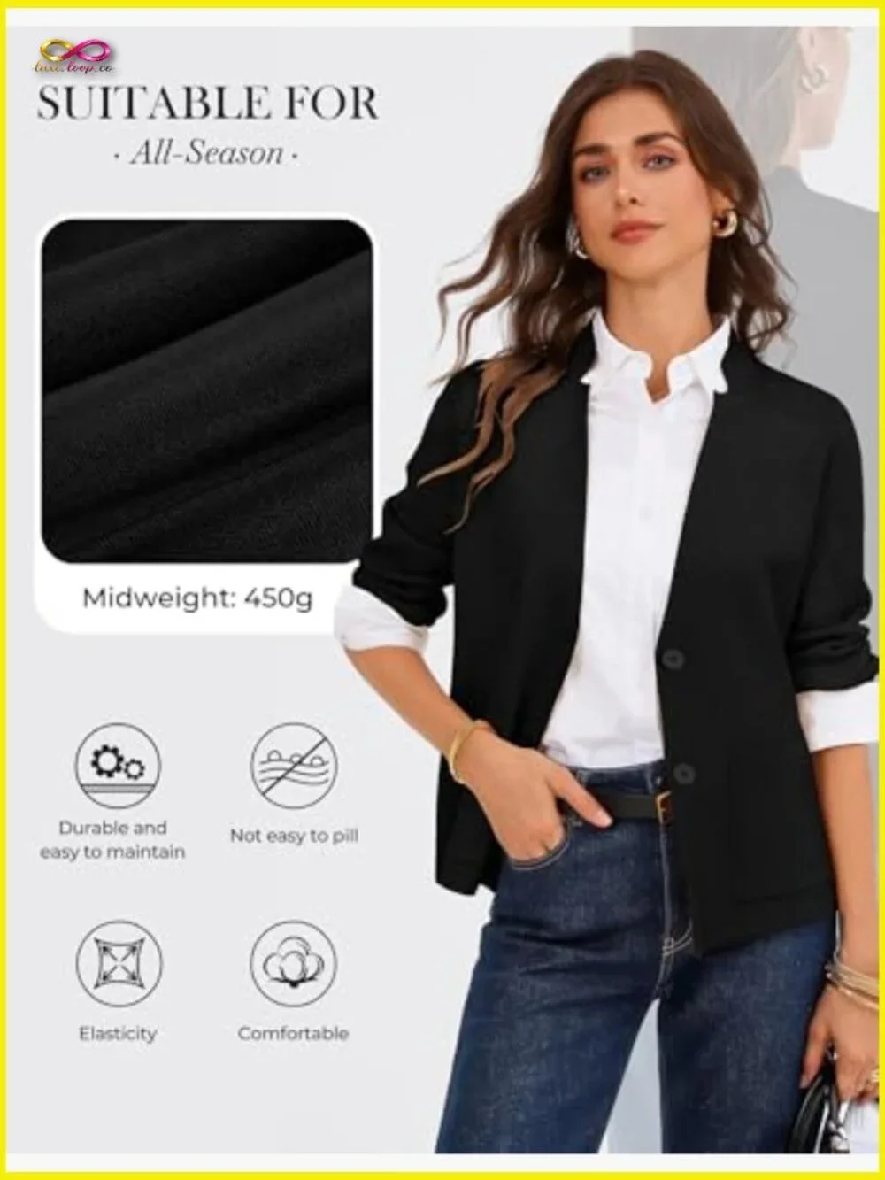 Knit Blazer Cardigan Business Casual Work Jacket with Pockets Long Sleeve